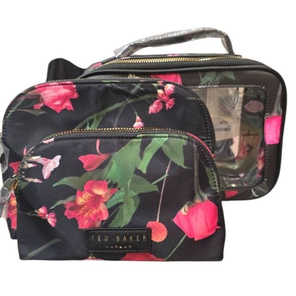 Ted Baker London Floral 3-PC  Cosmetic Bag Set- Scattered Bouquet - Picture 2 of 11